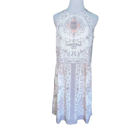 Philosophy Grey Ivory Pink Floral Sleeveless Crew Neck Mini Dress Large Lined‎ - Picture 1 of 10